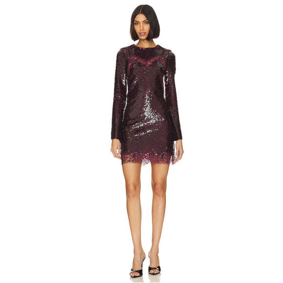 New SIMKHAI Mako Sequin Mini Dress in Mangosteen Size 8 $645